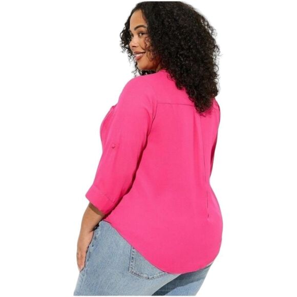 3XTORRID Plus Size Harper Georgette Pink Peacock Pullover 3/4 Sleeve Blouse - Picture 11 of 16